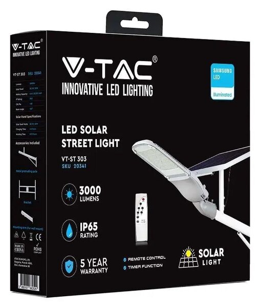 V-TAC 50W napelemes utcai térvilágító, hideg fehér - SKU 20341