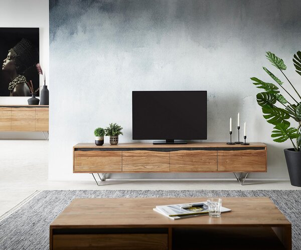 DELIFE TV szekrény Stonegrace 220x35 cm akác természetes 4 ajtós természetes él
