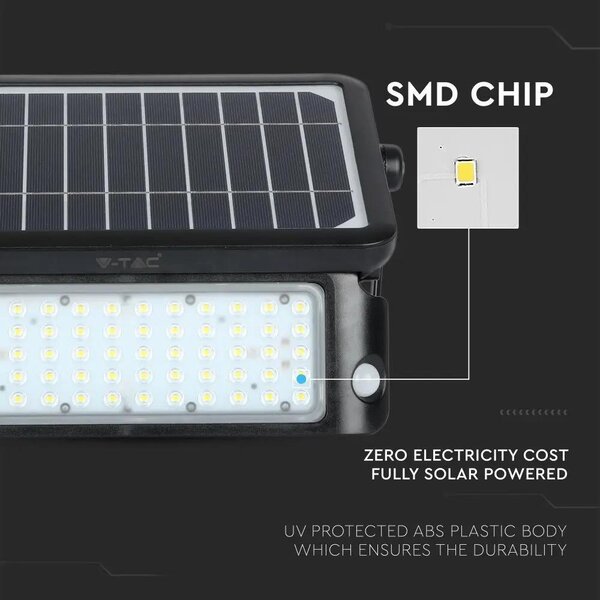 V-TAC napelemes mozgásérzékelős LED reflektor 10W természetes fehér 110 Lm/W - SKU 9869