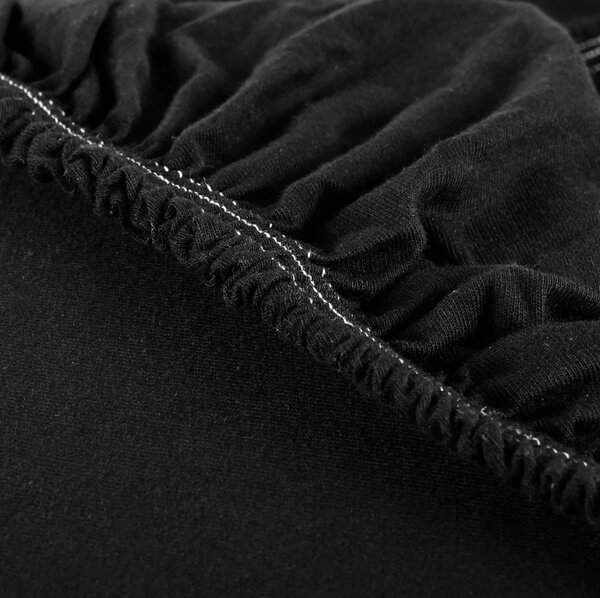 EMI fekete 100% pamutjersey gumis lepedő, 80x200-as lap