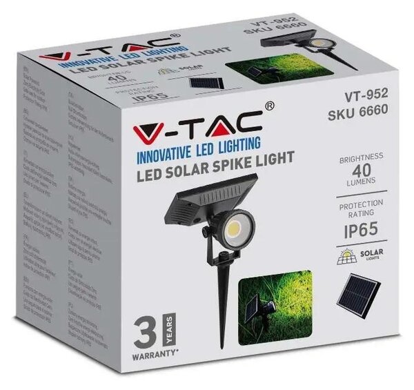 V-TAC leszúrható napelemes COB LED kerti lámpa, meleg fehér - SKU 6660