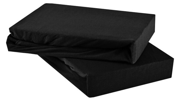 EMI fekete 100% pamutjersey gumis lepedő, 80x200-as lap