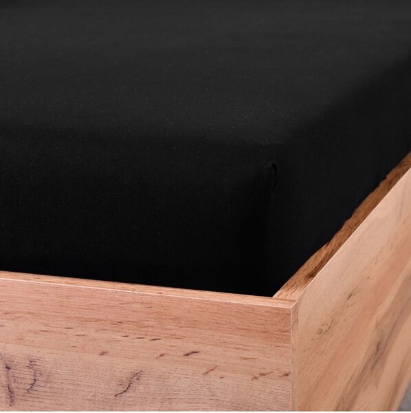 EMI fekete 100% pamutjersey gumis lepedő, 80x200-as lap