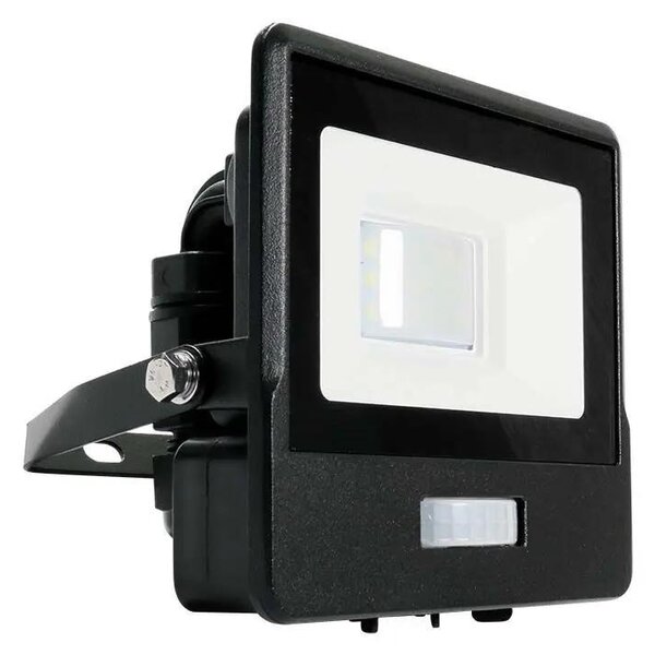 V-TAC beépített mozgásérzékelős LED reflektor 10W meleg fehér, fekete házzal - SKU 20256