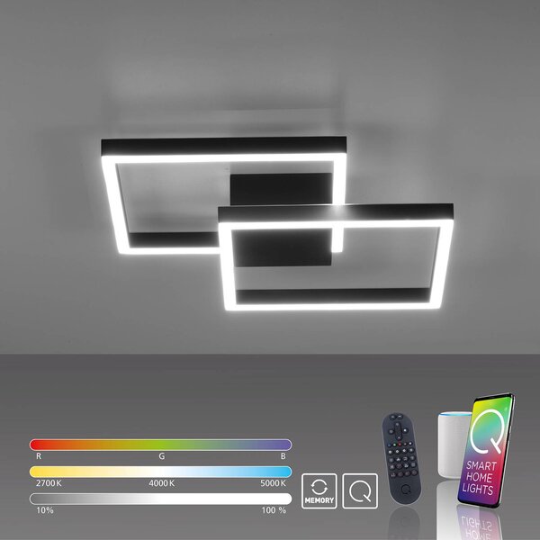 Q-Smart-Home Paul Neuhaus Q-MARKO LED menny. 2 égő szögletes, dimmelhető, Fekete, Nappali / Étkező, Alumínium, Modern