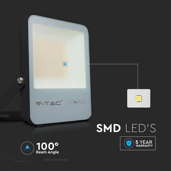 V-TAC LED reflektor 30W hideg fehér, fekete házzal, 157 Lm/W - SKU 20450