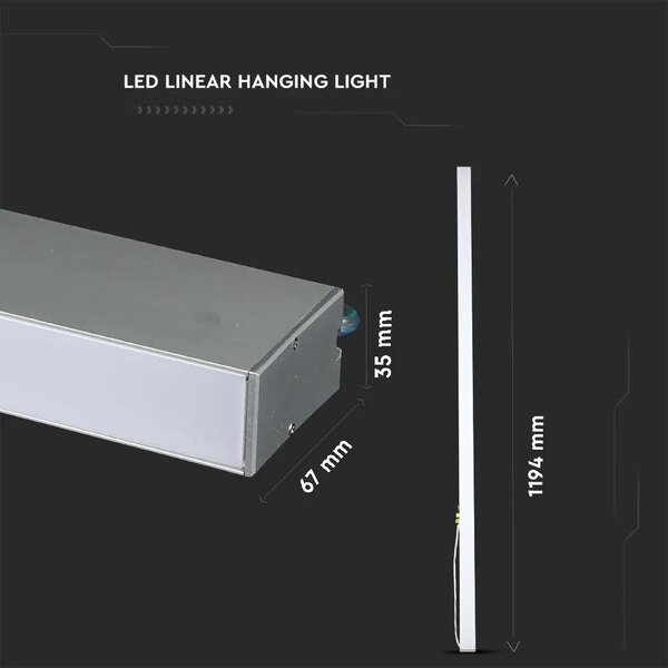 V-TAC ezüst mennyezetre függeszthető lineáris LED lámpa 120cm 40W hideg fehér - SKU 21601