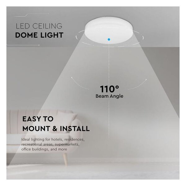 V-TAC 15W kerek, mennyezeti LED lámpa, meleg fehér, 120 Lm/W - SKU 2113889