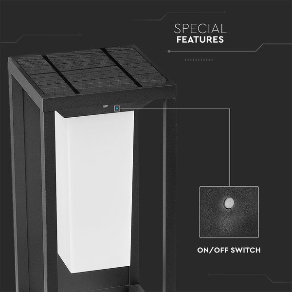 V-TAC 2W napelemes fali LED lámpa, IP65, meleg fehér - SKU 21784
