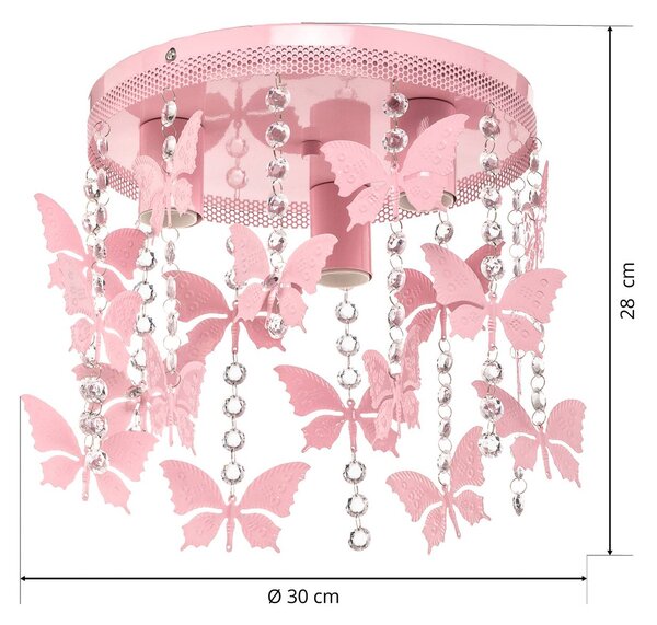 Eko-Light Angelica mennyezeti világítás rózsaszínben, pillangókkal, dimmelhető, Lila / pink / rózsaszín, Gyermekszoba, fém, Fiatalos életstílus