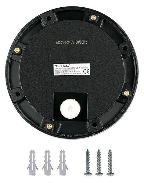 V-TAC 2W fekete LED lépcsővilágítás, kerek, IP65, természetes fehér - SKU 211316