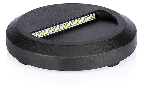 V-TAC 2W fekete LED lépcsővilágítás, kerek, IP65, természetes fehér - SKU 211316