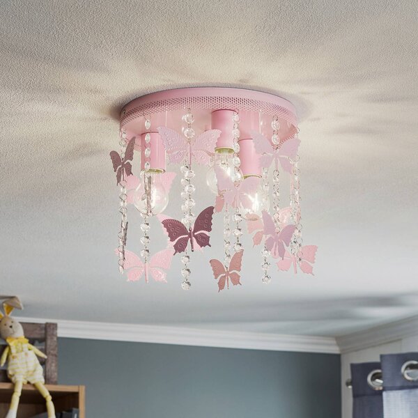 Eko-Light Angelica mennyezeti világítás rózsaszínben, pillangókkal, dimmelhető, Lila / pink / rózsaszín, Gyermekszoba, fém, Fiatalos életstílus