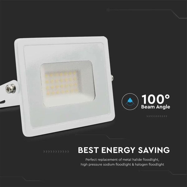 V-TAC E-széria LED reflektor 30W természetes fehér, fehér házzal - SKU 215956