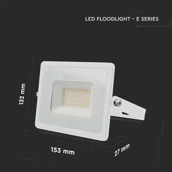 V-TAC E-széria LED reflektor 30W természetes fehér, fehér házzal - SKU 215956