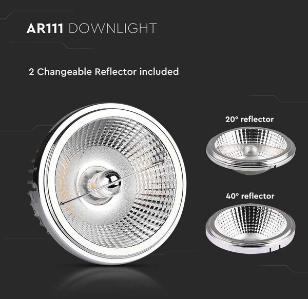 V-TAC süllyeszthető AR111 LED mélysugárzó lámpa 20W természetes fehér 40°/20° - SKU 212793