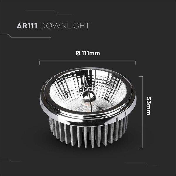 V-TAC süllyeszthető AR111 LED mélysugárzó lámpa 20W természetes fehér 40°/20° - SKU 212793