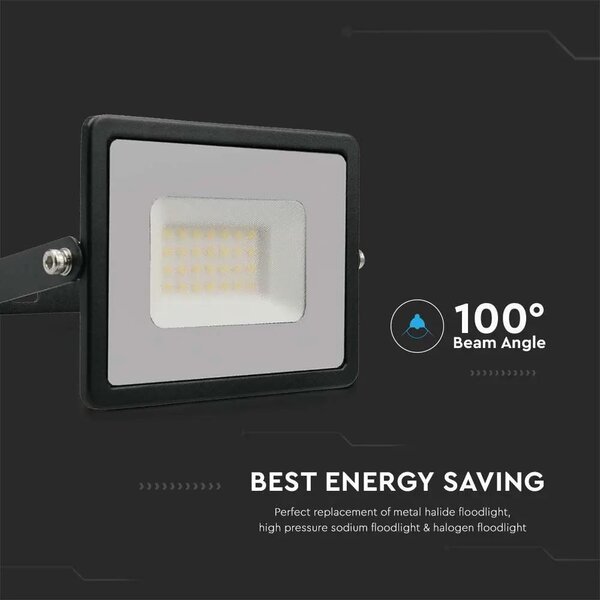 V-TAC E-széria LED reflektor 30W természetes fehér, fekete házzal - SKU 215953