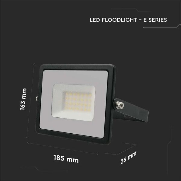V-TAC E-széria LED reflektor 30W természetes fehér, fekete házzal - SKU 215953