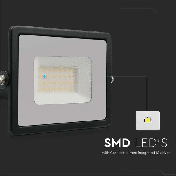 V-TAC E-széria LED reflektor 30W természetes fehér, fekete házzal - SKU 215953