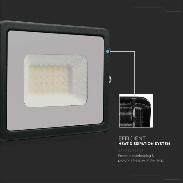 V-TAC E-széria LED reflektor 30W természetes fehér, fekete házzal - SKU 215953