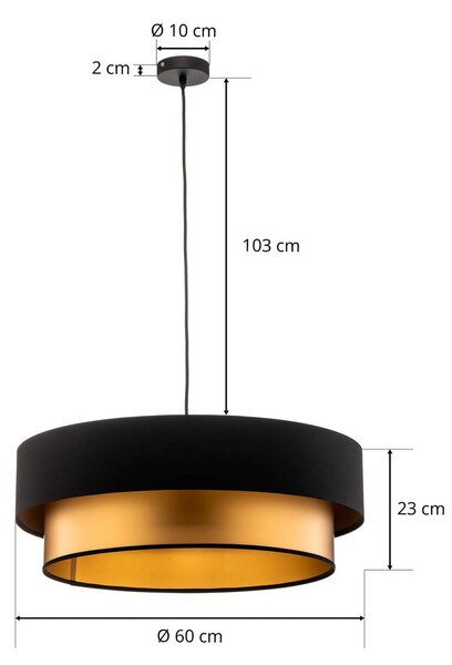 Maco Design Dorina függőlámpa, fekete/arany Ø 60cm, dimmelhető, Fekete, Nappali / Étkező, Műanyag, Modern
