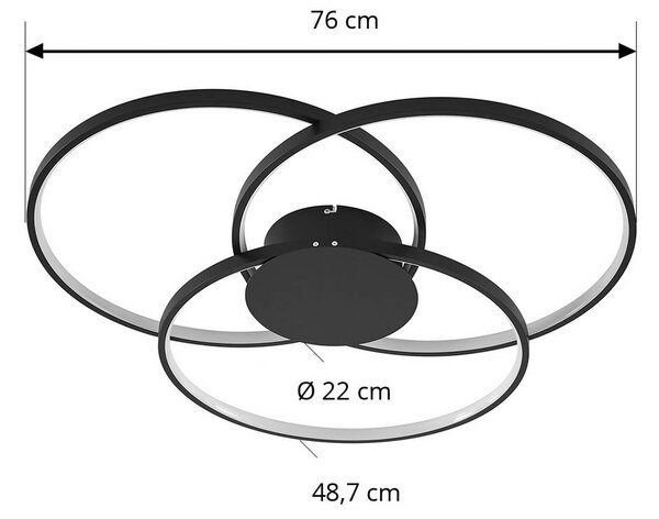Lindby LED mennyezeti lámpa Riley, fekete, 3,000 K, dimmelhető, dimmelhető, Fekete, Nappali / Étkező, Alumínium, Modern