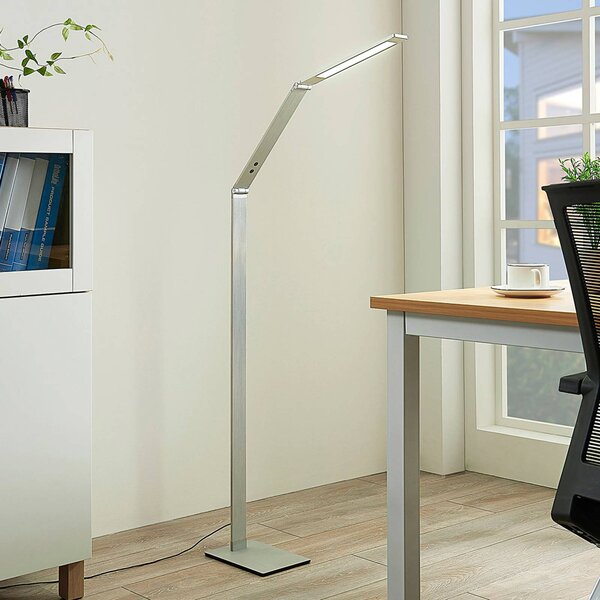 Lucande LED állólámpa Nicano, szürke, fém, CCT, 125cm, dimmelhető, Alu / szürke / cink, Dolgozószoba / Iroda, Alumínium, Modern