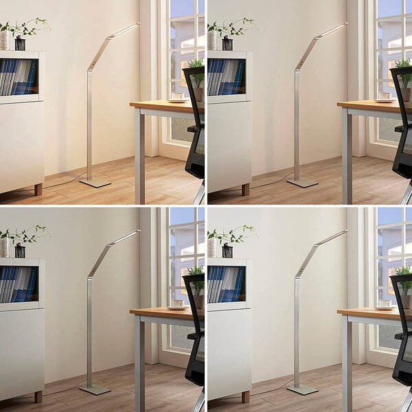 Lucande LED állólámpa Nicano, szürke, fém, CCT, 125cm, dimmelhető, Alu / szürke / cink, Dolgozószoba / Iroda, Alumínium, Modern