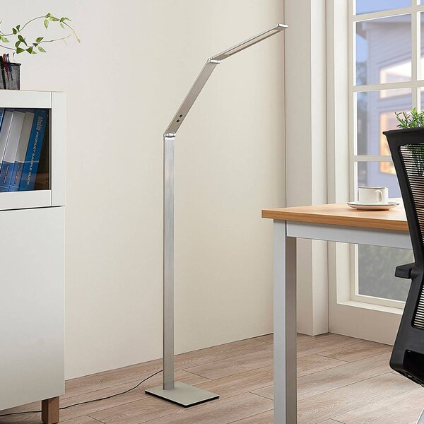 Lucande LED állólámpa Nicano, szürke, fém, CCT, 125cm, dimmelhető, Alu / szürke / cink, Dolgozószoba / Iroda, Alumínium, Modern