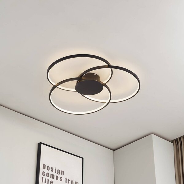 Lindby LED mennyezeti lámpa Riley, fekete, 3,000 K, dimmelhető, dimmelhető, Fekete, Nappali / Étkező, Alumínium, Modern