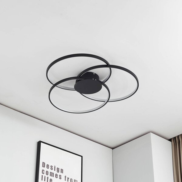 Lindby LED mennyezeti lámpa Riley, fekete, 3,000 K, dimmelhető, dimmelhető, Fekete, Nappali / Étkező, Alumínium, Modern