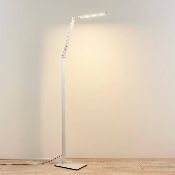 Lucande LED állólámpa Nicano, szürke, fém, CCT, 125cm, dimmelhető, Alu / szürke / cink, Dolgozószoba / Iroda, Alumínium, Modern