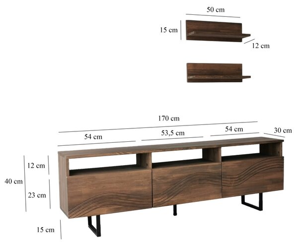 Onda fém TV-állvány, dió, 50 cm