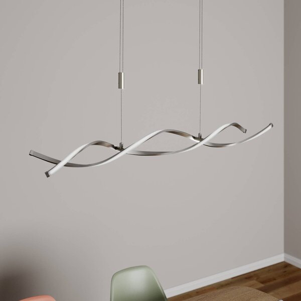 Lindby Auron LED-es függőlámpa, nikkel színű, fém, fényerőszabályozható, dimmelhető, Alu / szürke / cink, Nappali / Étkező, Műanyag, Modern