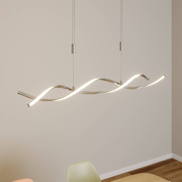Lindby Auron LED-es függőlámpa, nikkel színű, fém, fényerőszabályozható, dimmelhető, Alu / szürke / cink, Nappali / Étkező, Műanyag, Modern