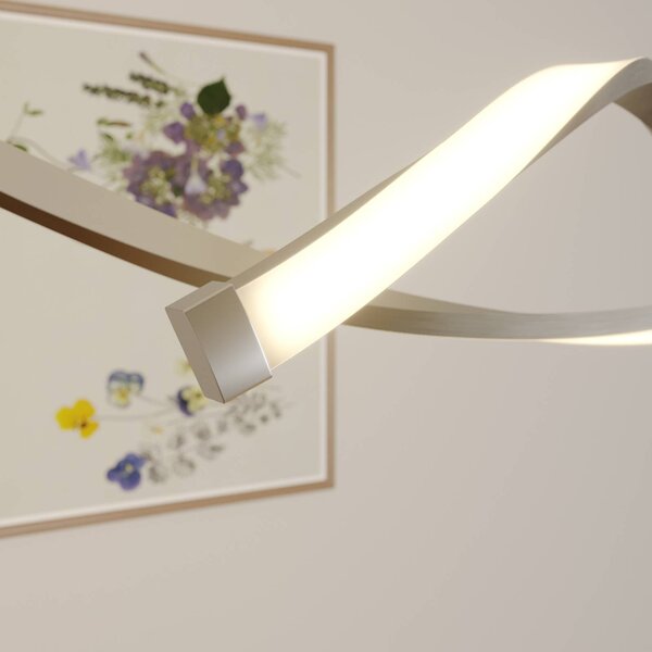 Lindby Auron LED-es függőlámpa, nikkel színű, fém, fényerőszabályozható, dimmelhető, Alu / szürke / cink, Nappali / Étkező, Műanyag, Modern
