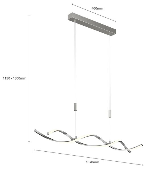 Lindby Auron LED-es függőlámpa, nikkel színű, fém, fényerőszabályozható, dimmelhető, Alu / szürke / cink, Nappali / Étkező, Műanyag, Modern