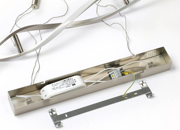 Lindby Auron LED-es függőlámpa, nikkel színű, fém, fényerőszabályozható, dimmelhető, Alu / szürke / cink, Nappali / Étkező, Műanyag, Modern