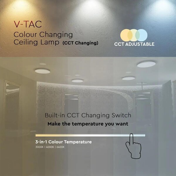 V-TAC 12W csillagos, mennyezeti LED lámpa, ?26 cm, változtatható szinhőmérséklettel - SKU 217602