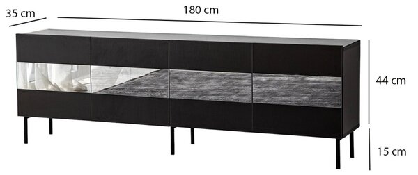 Leon TV-állvány, fekete-füstszürke, 180 cm