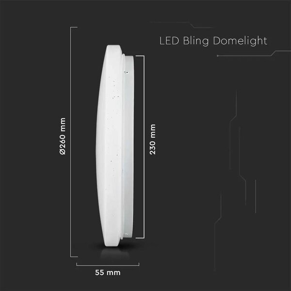 V-TAC 12W csillagos, mennyezeti LED lámpa, ?26 cm, változtatható szinhőmérséklettel - SKU 217602
