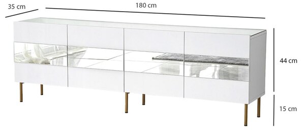 Leon TV-állvány, fehér-arany, 180 cm