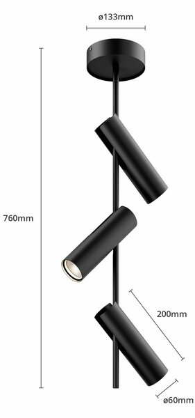SIGMA Leda 3 mennyezeti spotlámpa, izzós, fekete, dimmelhető, Fekete, Nappali / Étkező, fém, Modern