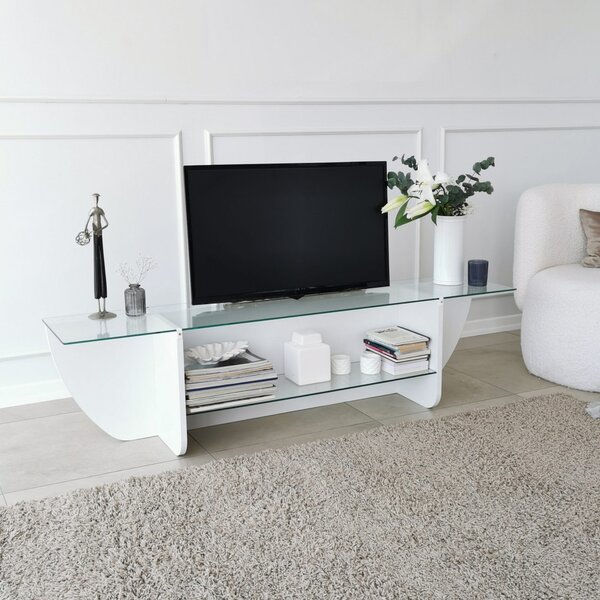 Lily üveg TV-állvány, fehér, 158 cm