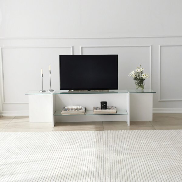 Escape üveg TV-állvány, fehér, 158 cm