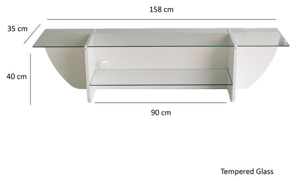 Lily üveg TV-állvány, fehér, 158 cm