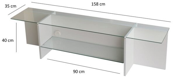 Escape üveg TV-állvány, fehér, 158 cm