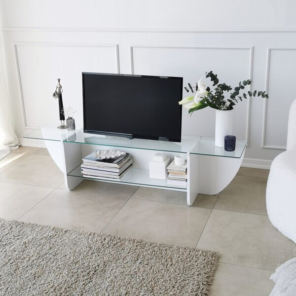 Lily üveg TV-állvány, fehér, 158 cm