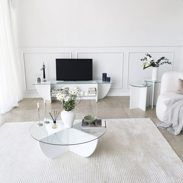 Lily üveg TV-állvány, fehér, 158 cm